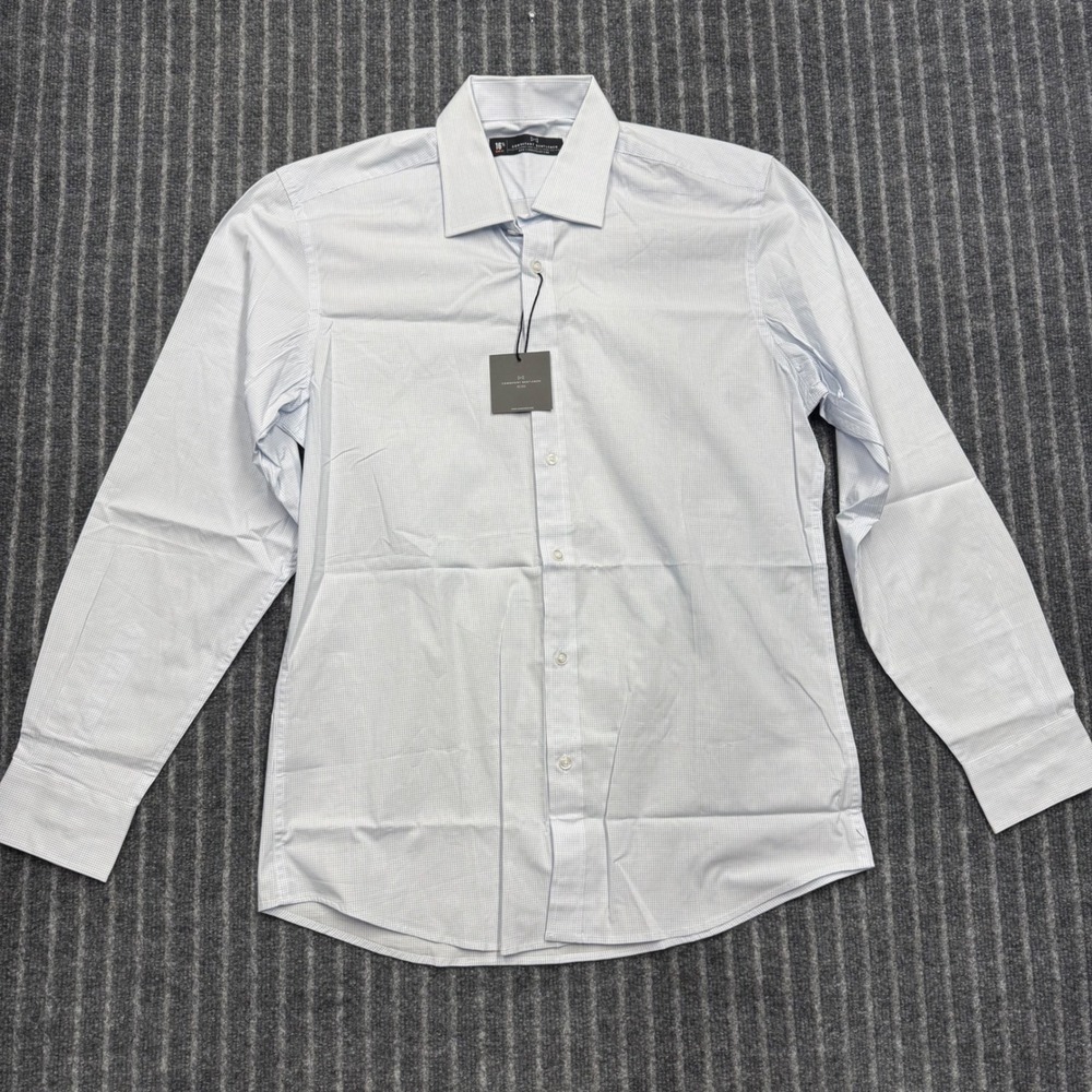Combatant Gentlemen Mens Slim Fit Dress Shirt 16.5 Light Blue White Windowpane